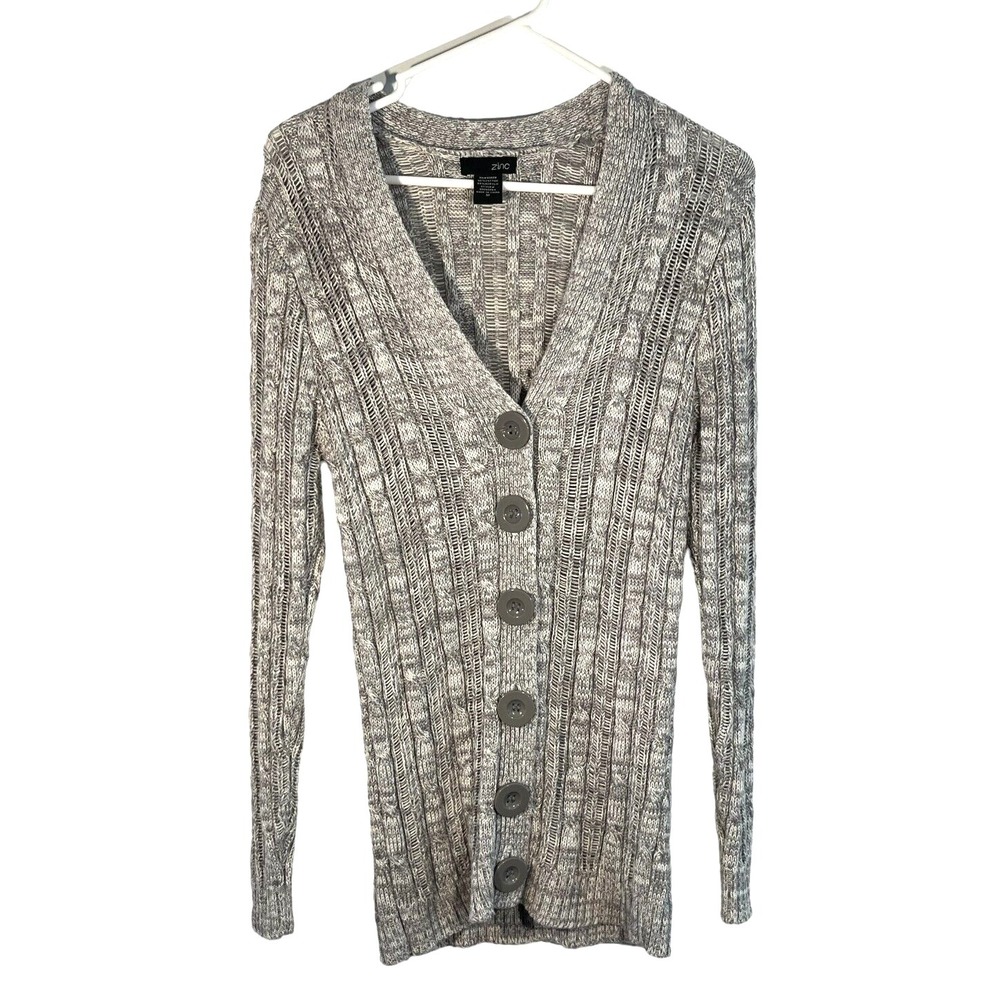Zinc Women's Long Sleeve Long Cardigan Button Up Gray Sweater Size M